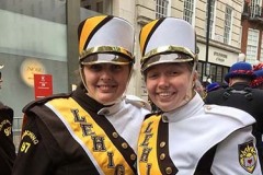 Natalie Mitchell '21 (left) and Caitlin Murphy '21 (right) in London about to march in London's New Year's Day Parade in 2018 with the Marching 97. The whole trip was amazing and started my wonderful 4 years with the band.