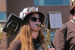 2019: Performing at one of the many Marching 97 flames on STEPS lawn. Submitted by Jocelyn Buchheister '22.